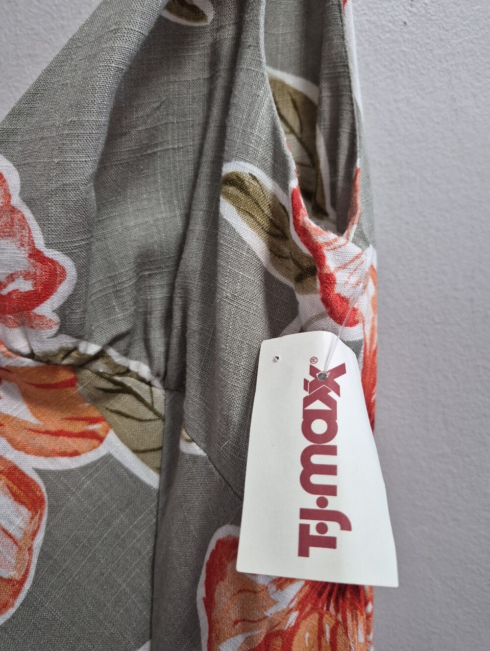 Paper Heart NWT Tropical Hibiscus Sage Green Maxi Dress Linen Blend Size XL - Picture 5 of 6